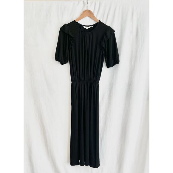 Boden Ruffle Jersey Midi Dress Black Short Sleeve Size 4 EUC Work - Picture 3 of 10